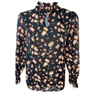 A Love Story Black Floral Roseann Mock Neck Puff Sleeve
